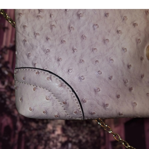 Guess Studded Faux Ostrich Pale Pink Clutch Hand Bag Chain Shoulder Strap Purse - Picture 7 of 11